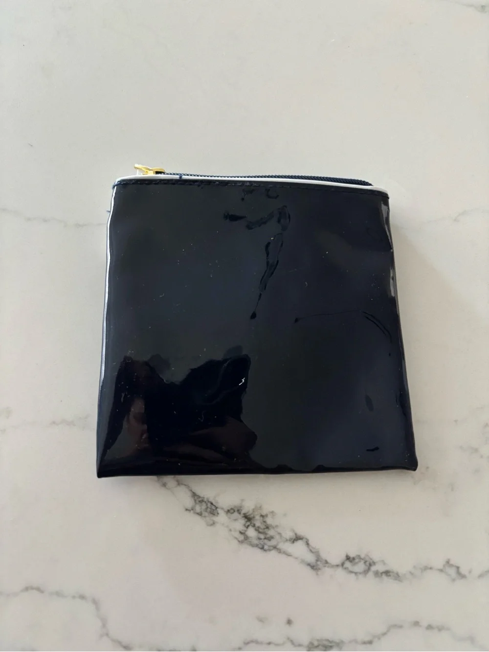 Estee Lauder Blue Patent Cosmetic Pouch with Red Circle